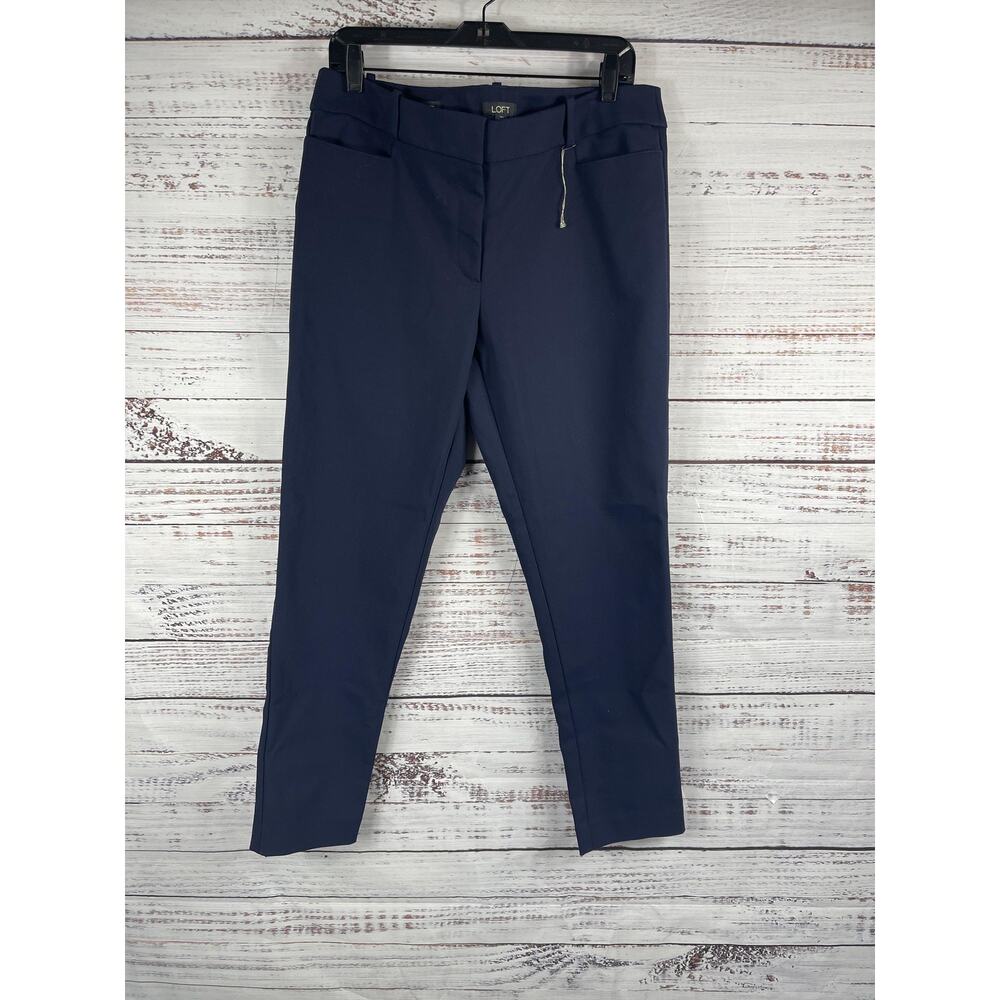Loft Pants Women's SZ 2 Navy Blue Curvy Skinny Ankle Trousers Stretch Dress Work